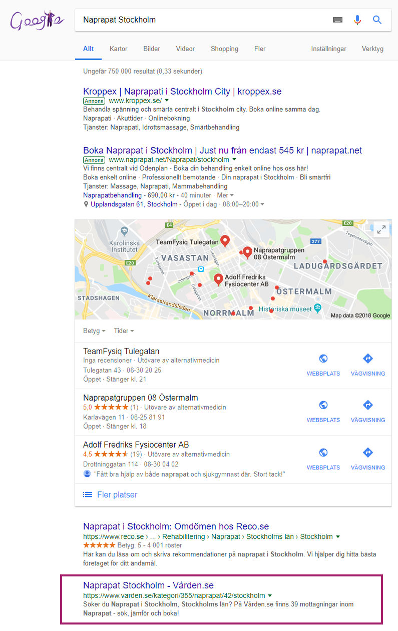 Sök Naprapat Stockholm