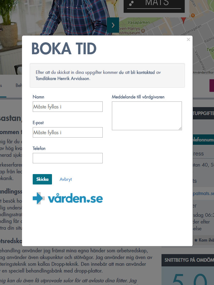 Ett bokningsformulär